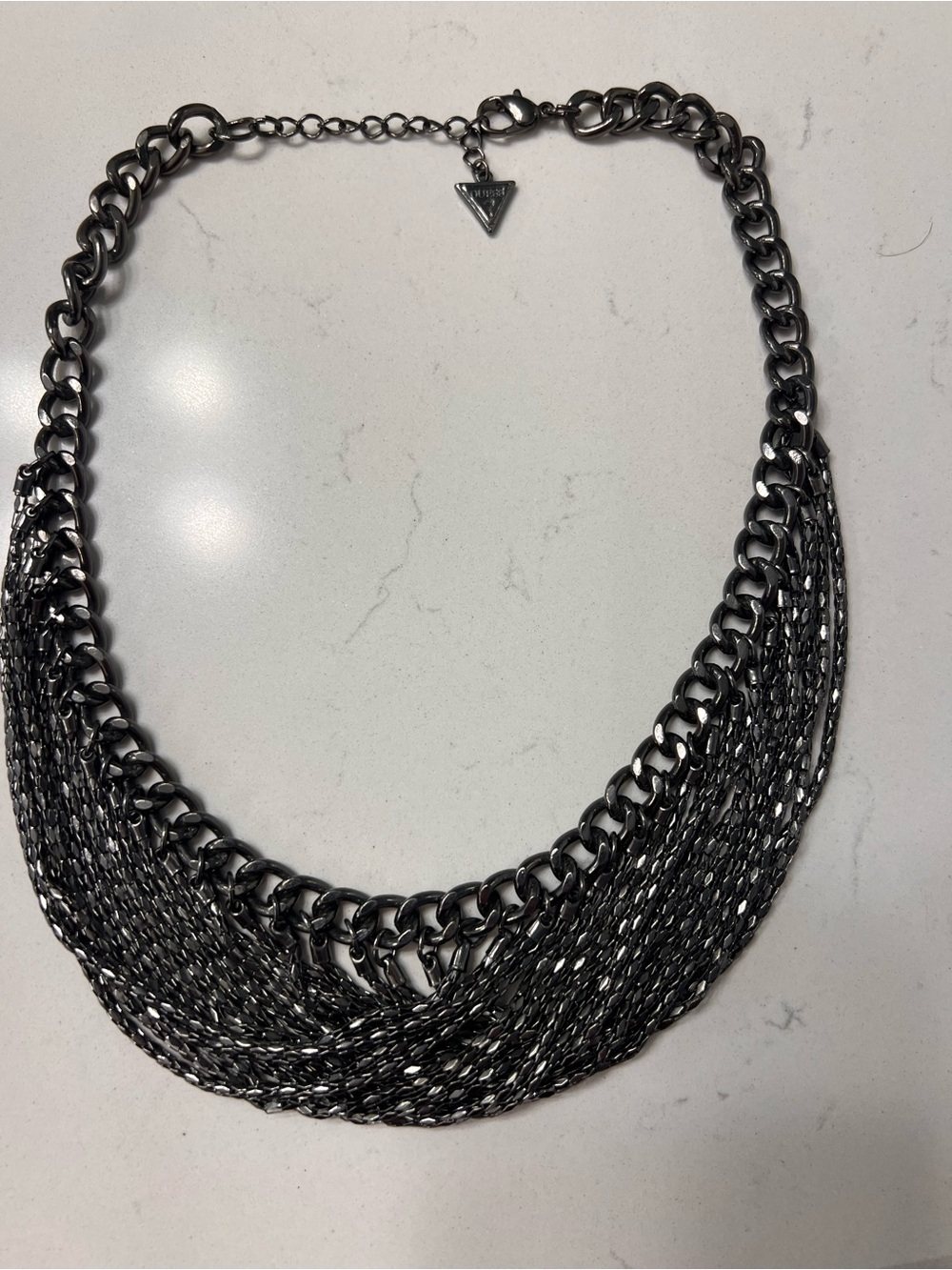 GUESS Gunmetal Layered Chain Necklace